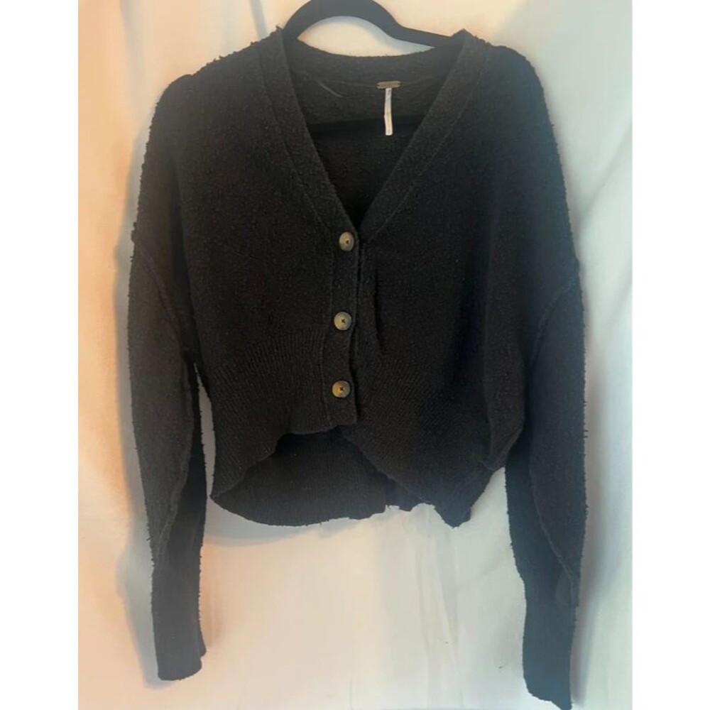 Free People Black Textured Knit Cardigan Small